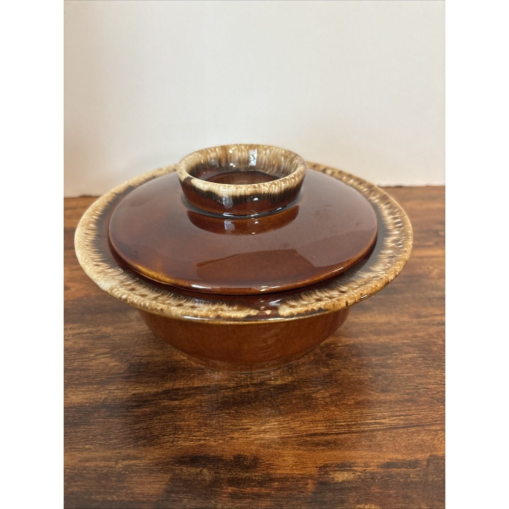 Vintage Hull Pottery Crestone Brown Drip Glaze Covered Casserole Dish 7.75" EUC‎